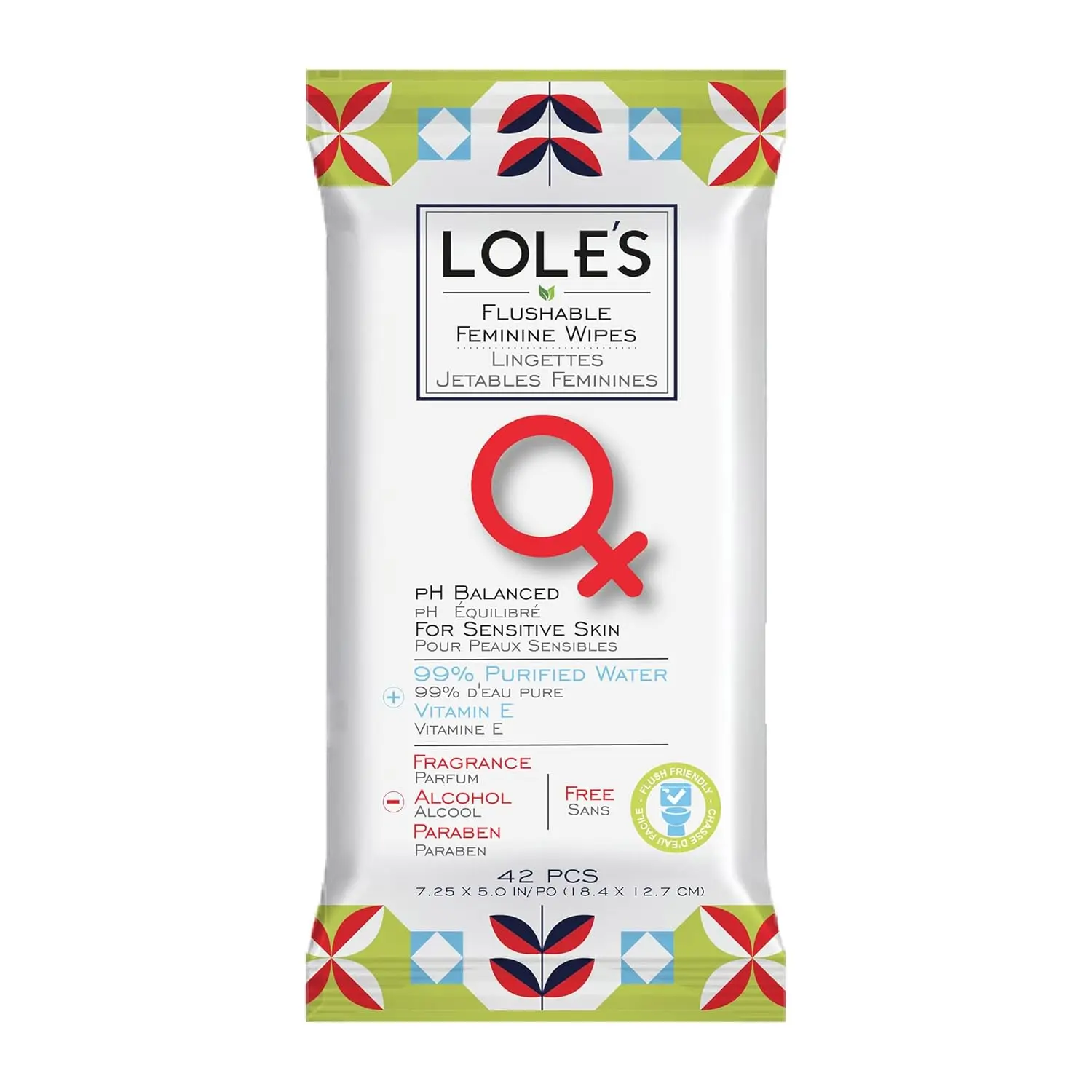LOLE'S ultra-soft, pH balanced feminine wipes gently cleanse and moisturize sensitive skin, are flushable, and ideal for daily use, period care, and travel.