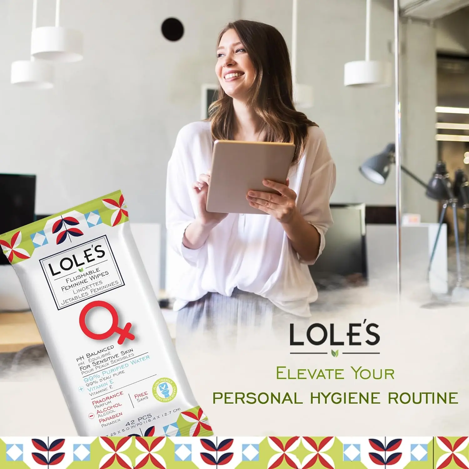 LOLE'S ultra-soft, pH balanced feminine wipes gently cleanse and moisturize sensitive skin, are flushable, and ideal for daily use, period care, and travel.