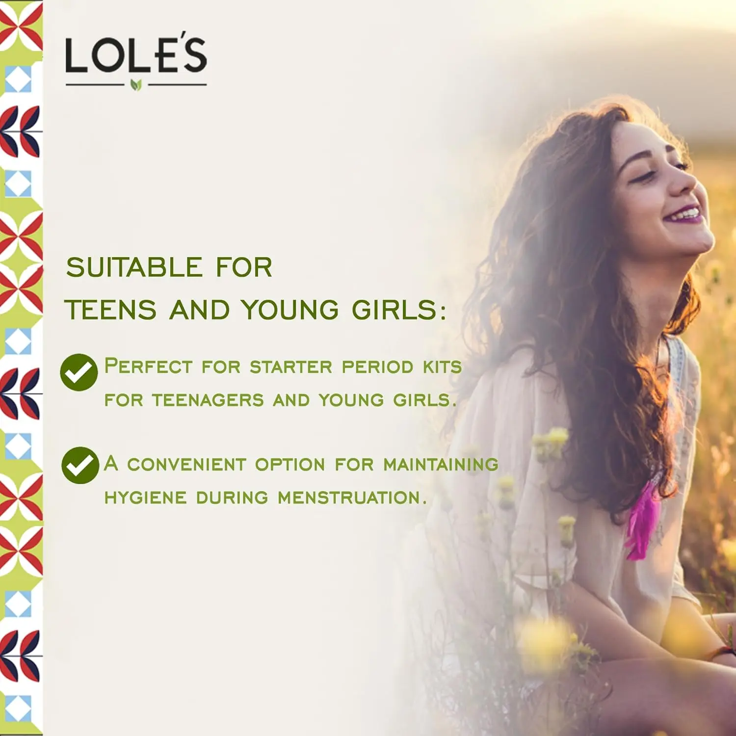 LOLE'S ultra-soft, pH balanced feminine wipes gently cleanse and moisturize sensitive skin, are flushable, and ideal for daily use, period care, and travel.