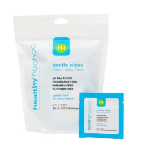 Twenty individually wrapped, all-natural feminine wipes infused with aloe, green tea, and pomegranate extracts, designed for gentle cleansing and moisturizing on the go.