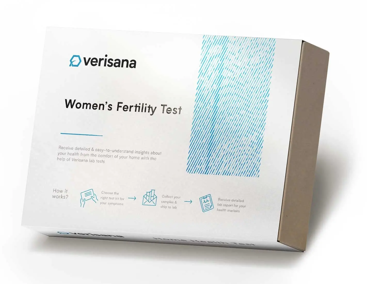 Home fertility test kit to check E2, LH, TSH, FSH, and Prolactin hormone levels for women, with prepaid shipping for CLIA certified lab analysis.