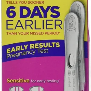 Two First Response early result pregnancy tests in their packaging, promising fast, accurate results up to six days before a missed period.