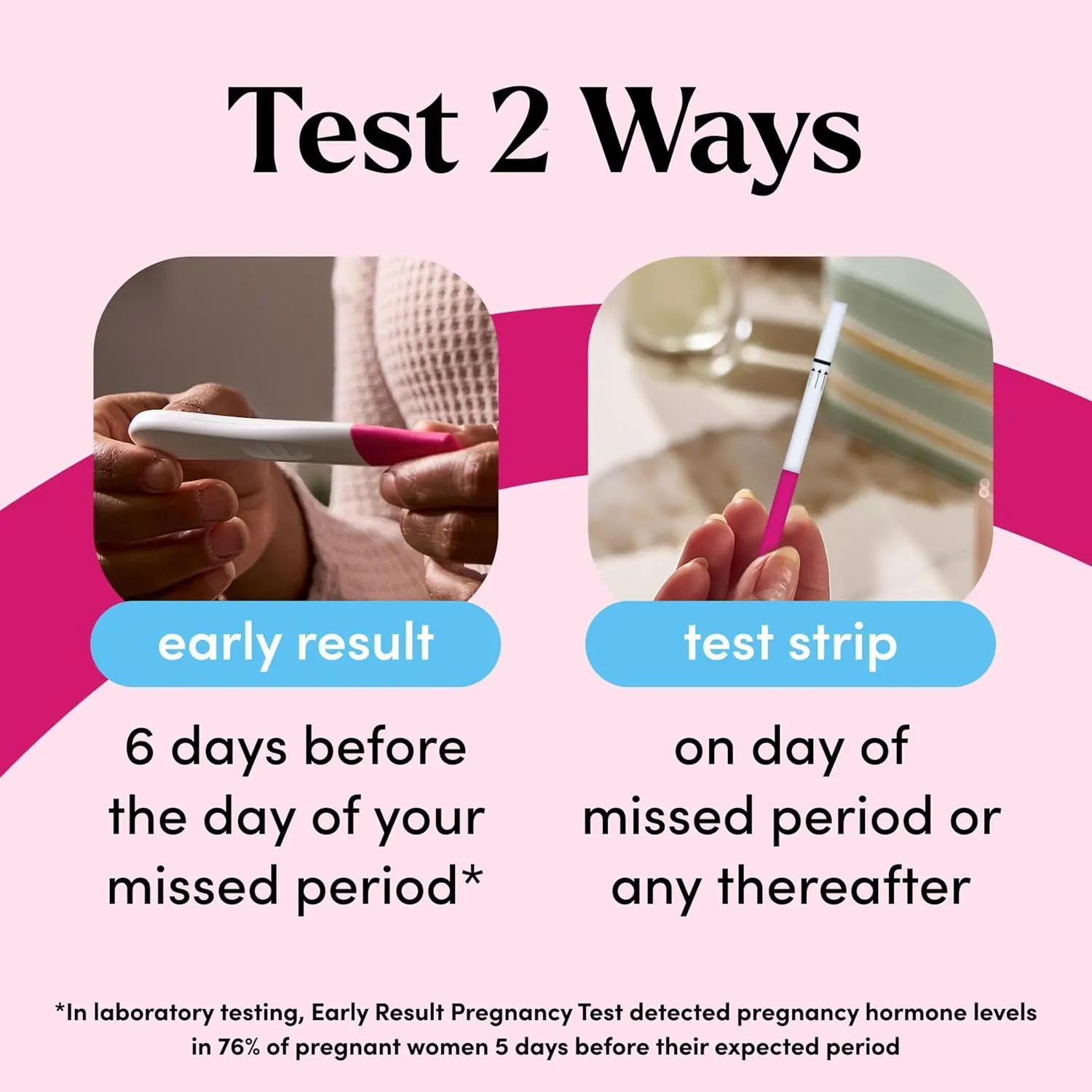 This image displays a FIRST RESPONSE pregnancy test kit with both early result sticks and test strips, offering multiple options for convenient and accurate pregnancy testing.