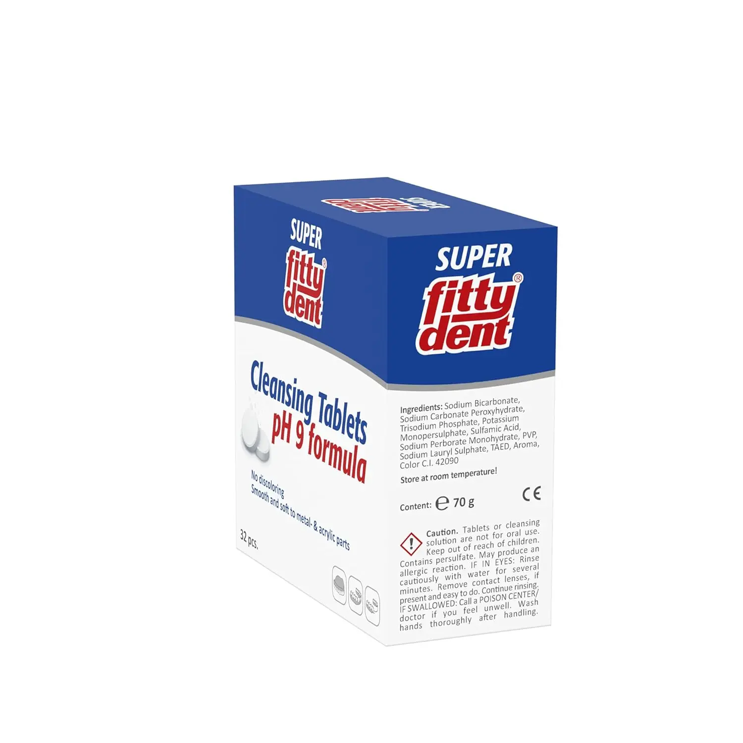 Fitty Dent super cleansing tablets provide anti-plaque formula for clean dentures and orthodontic braces without discoloring.