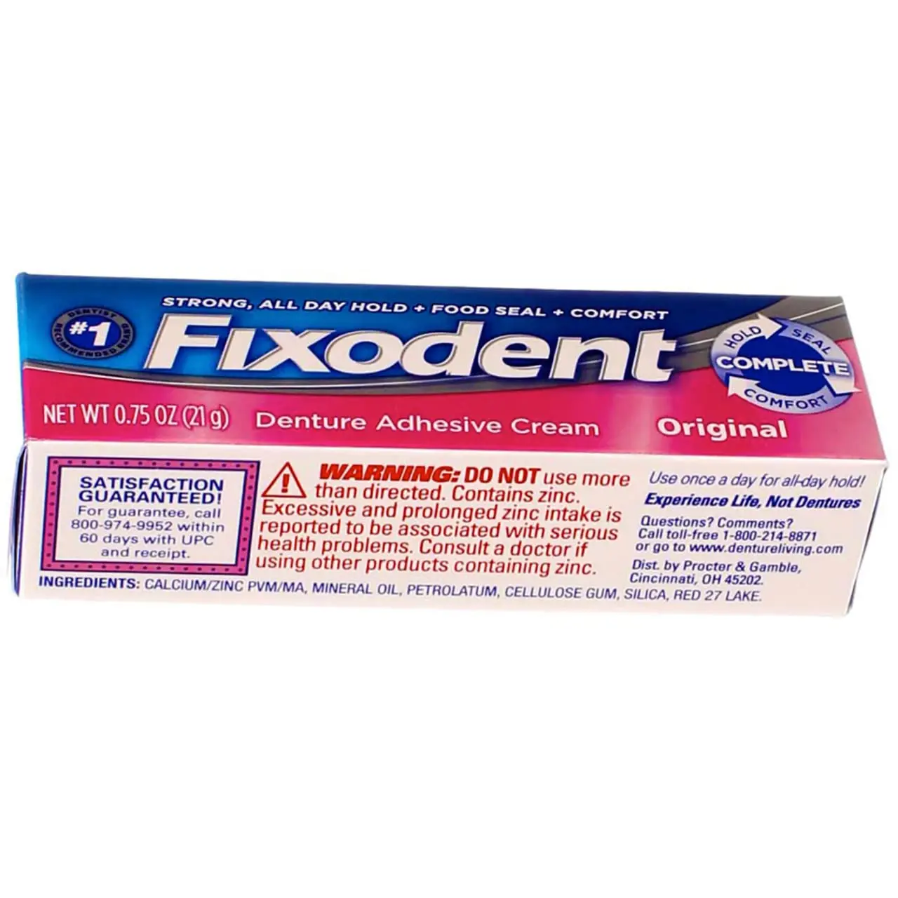 Four-pack of Fixodent Original denture adhesive cream for a strong, long-lasting hold.