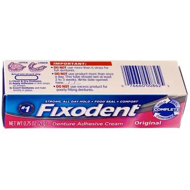 Four-pack of Fixodent Original denture adhesive cream for a strong, long-lasting hold.