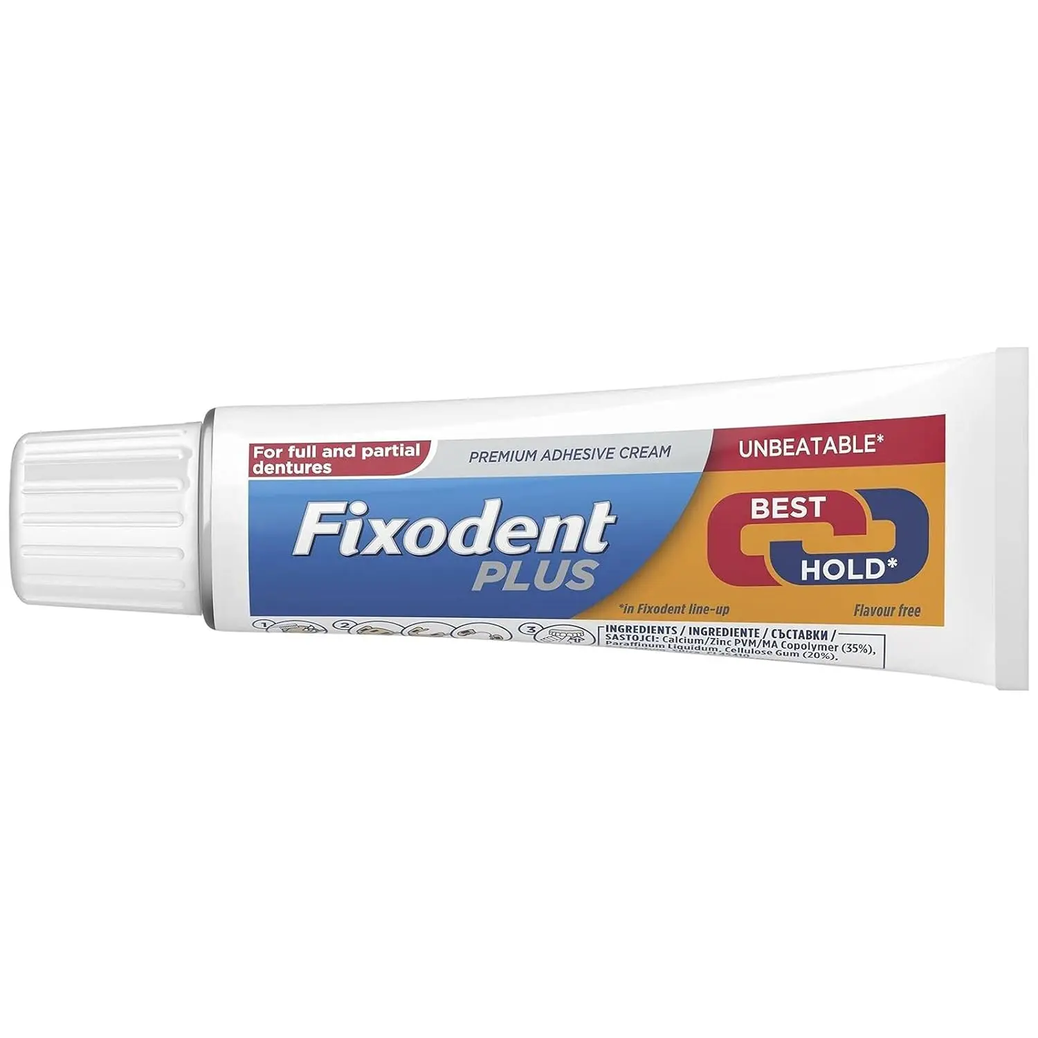 Four tubes of Fixodent Dual Power denture adhesive cream, each containing 40 grams, provide a strong, long-lasting hold for dentures.