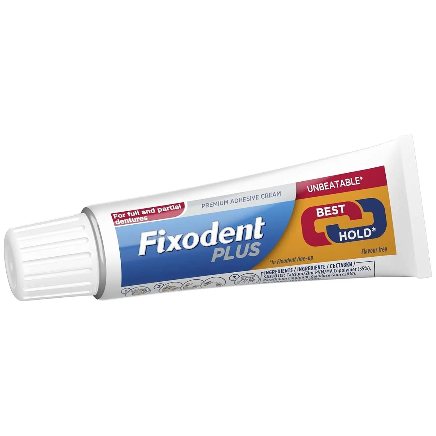 Four tubes of Fixodent Dual Power denture adhesive cream, each containing 40 grams, provide a strong, long-lasting hold for dentures.