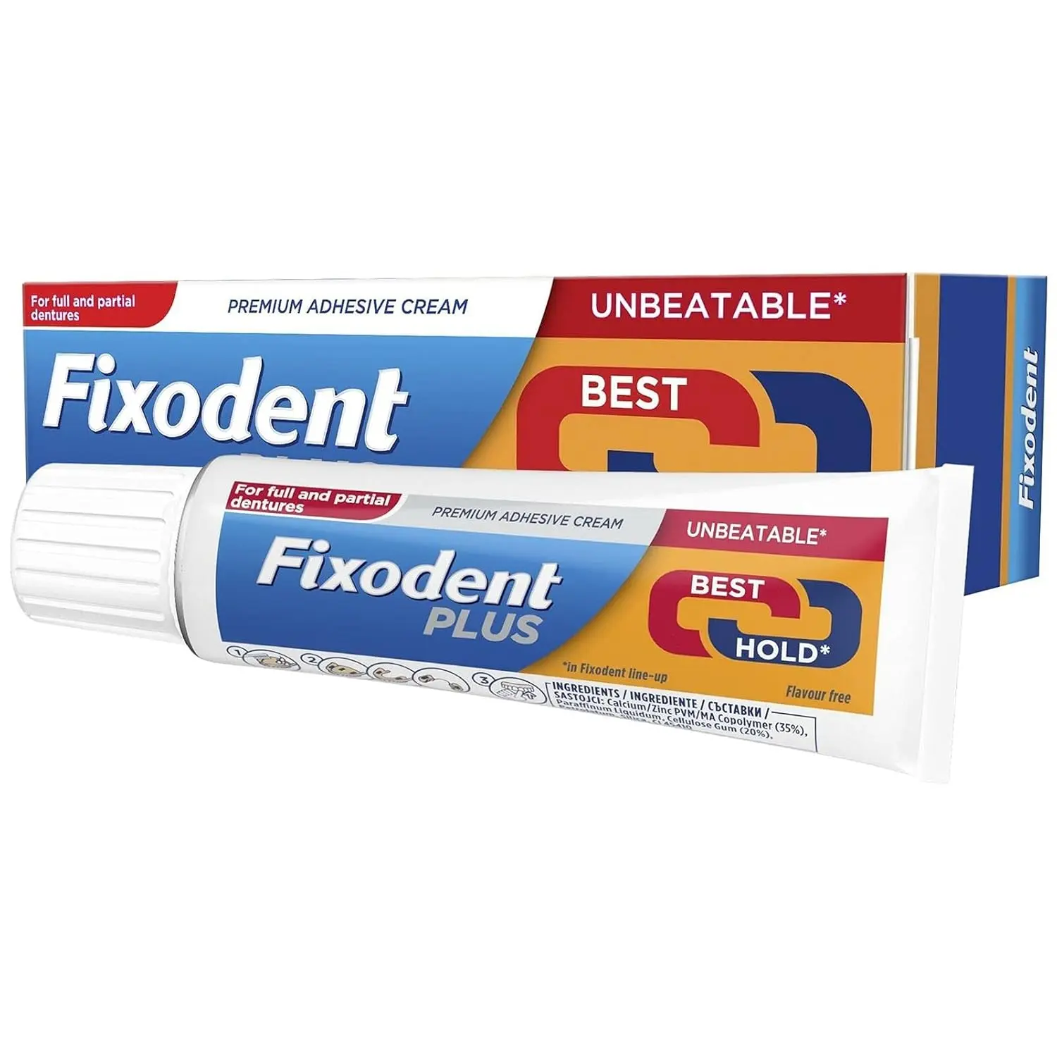Four tubes of Fixodent Dual Power denture adhesive cream, each containing 40 grams, provide a strong, long-lasting hold for dentures.