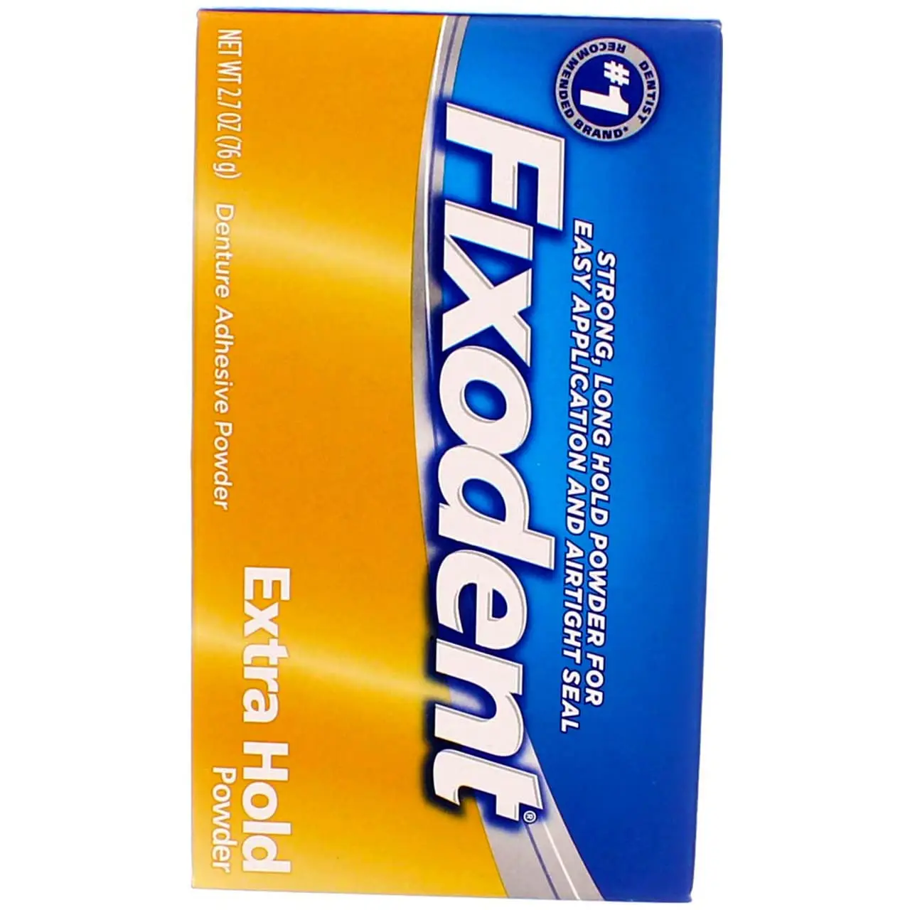 This is Fixodent Extra Hold Denture Adhesive Powder, providing a strong, airtight seal for a great denture fit.