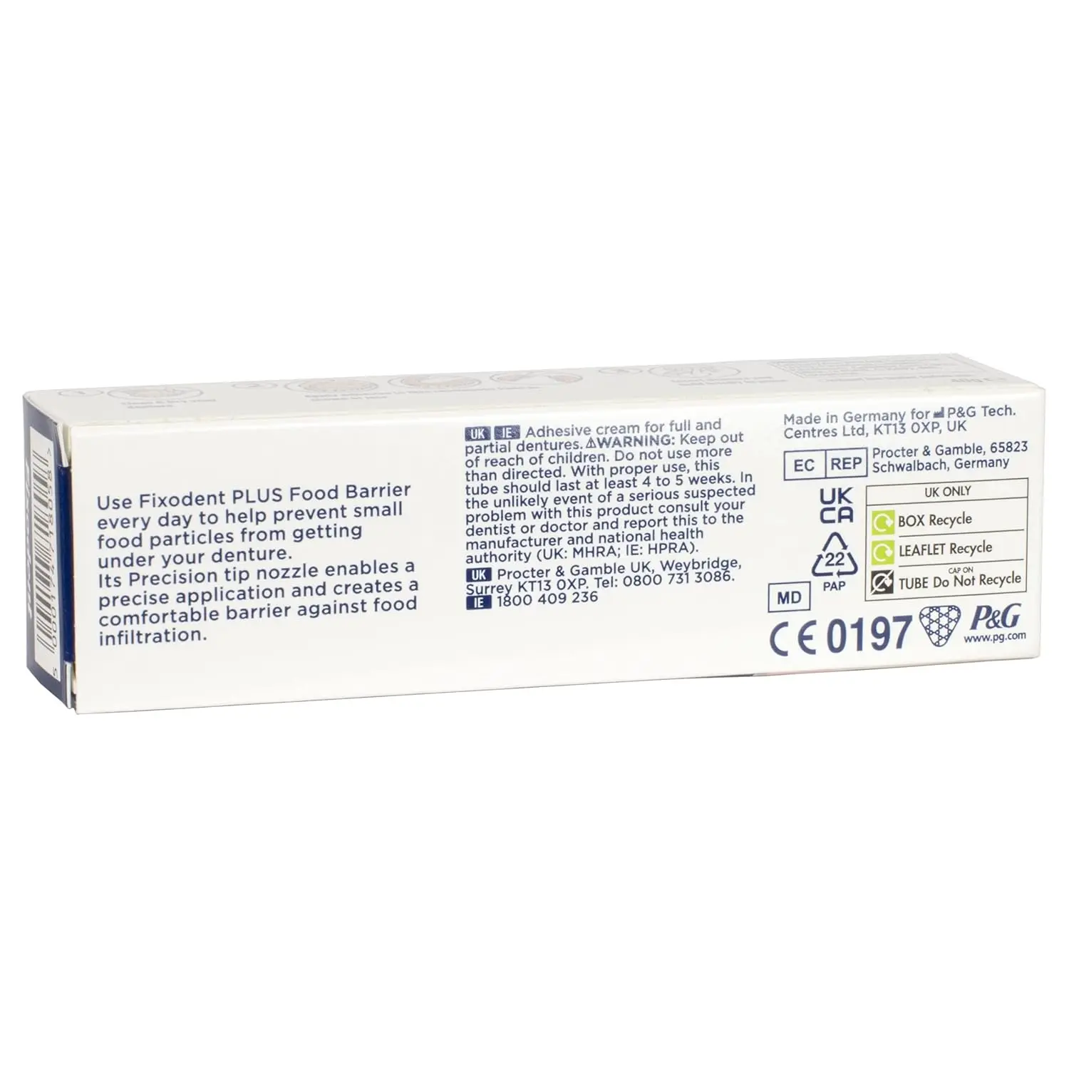 Close-up of Fixodent Plus Premium Denture Adhesive Cream providing a strong, long-lasting hold for dentures and a better food seal.