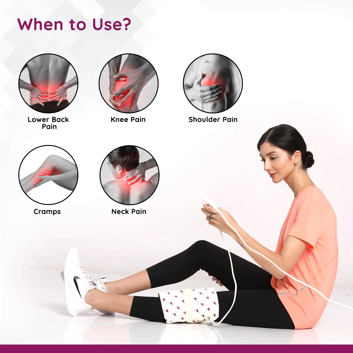 The Flamingo heat belt provides soothing warmth for pain relief in areas like the lower back, knee, and shoulder, featuring an adjustable Velcro strap and a temperature controller for convenient and safe use.