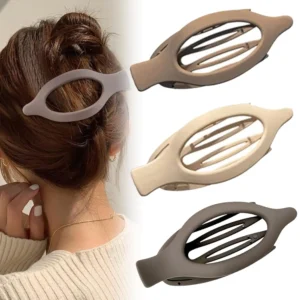 Cream, navy, and brown flat hair clips provide a no-slip grip for styling thick or thin hair with all-day comfort.