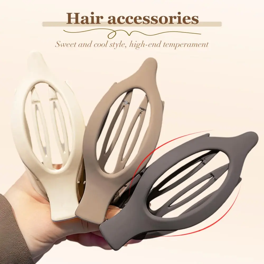 Cream, navy, and brown flat hair clips provide a no-slip grip for styling thick or thin hair with all-day comfort.