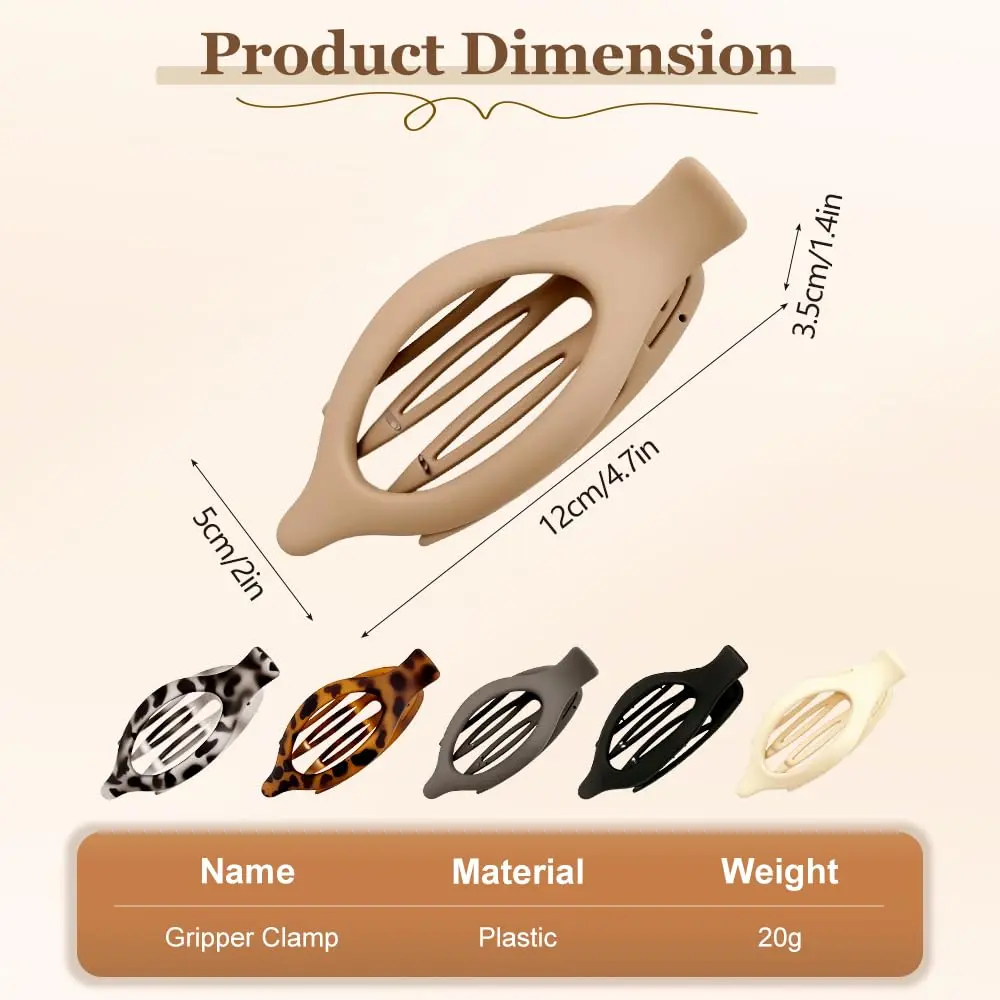 Cream, navy, and brown flat hair clips provide a no-slip grip for styling thick or thin hair with all-day comfort.
