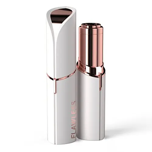 Rose gold, 18k gold-plated women's hair remover gently and painlessly removes facial hair and peach fuzz for flawless makeup application.