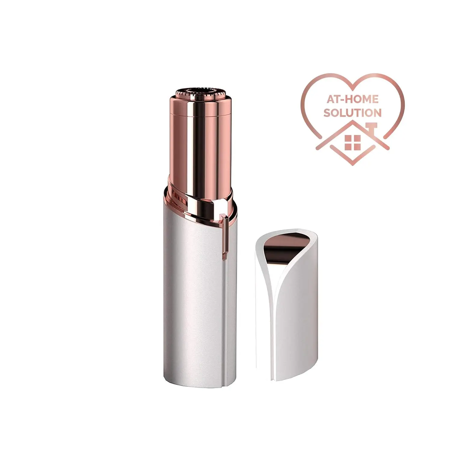 Rose gold, 18k gold-plated women's hair remover gently and painlessly removes facial hair and peach fuzz for flawless makeup application.