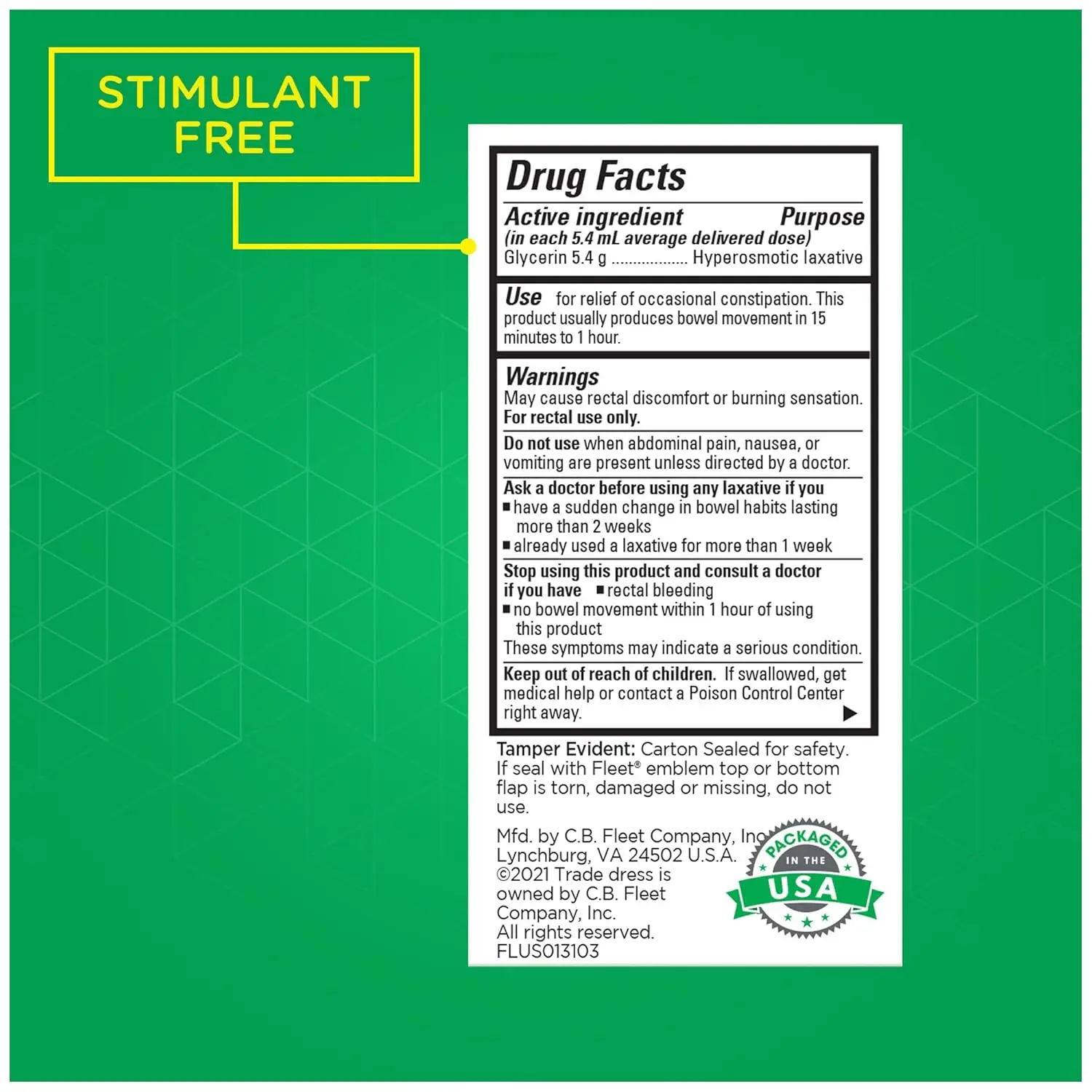 This is a pack of three boxes of Fleet Laxative Liquid Glycerin Suppositories, each box containing four suppositories, totaling twelve suppositories for gentle constipation relief.