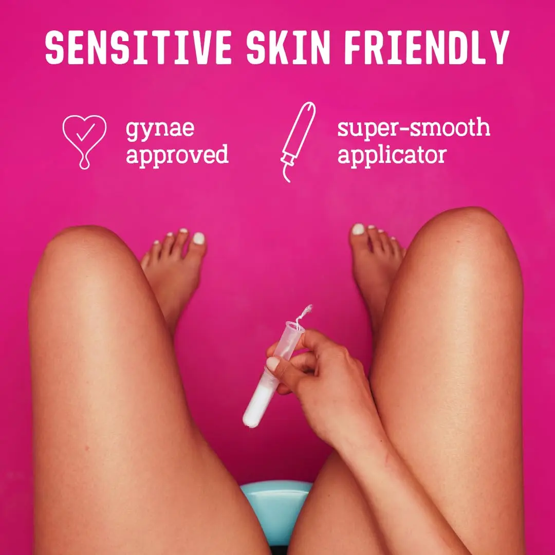 FLO organic cotton tampons with a smooth sugarcane applicator are individually wrapped in plant-based wrappers and come in a recyclable tub.