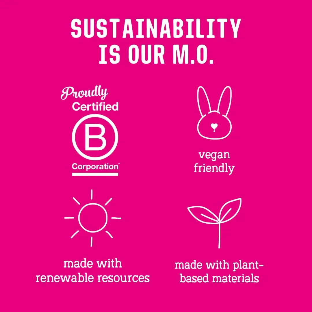 FLO organic cotton tampons with a smooth sugarcane applicator are individually wrapped in plant-based wrappers and come in a recyclable tub.