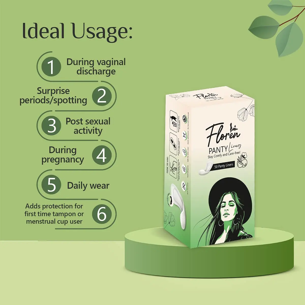 These FLOREN panty liners are ultra-thin, breathable, and made with organic cotton for everyday freshness and comfort.