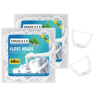 This image shows mint-flavored Ultraclean Access Flosser refill heads designed with strong floss material to effectively remove plaque and protect teeth and gums.