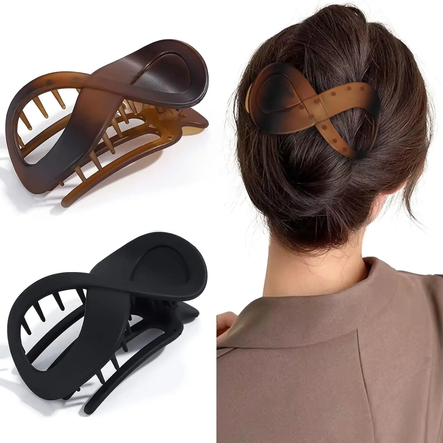 This two pack of stylish French hair clips in black and amber provides a strong hold for all hair types, keeping hair tidy for daily wear or special occasions.