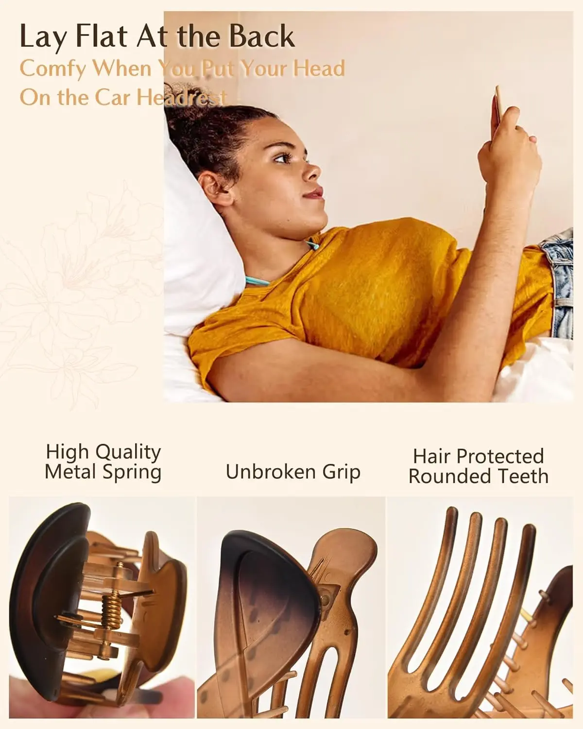 This two pack of stylish French hair clips in black and amber provides a strong hold for all hair types, keeping hair tidy for daily wear or special occasions.