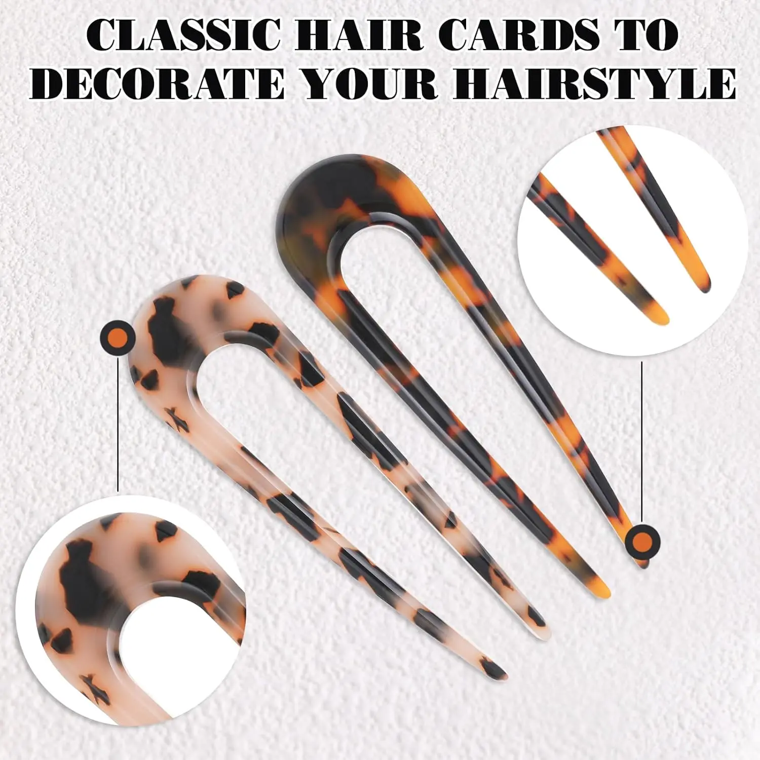 This image shows a set of two tortoise shell U-shaped hair forks, perfect for creating elegant French twists and buns for women and girls.