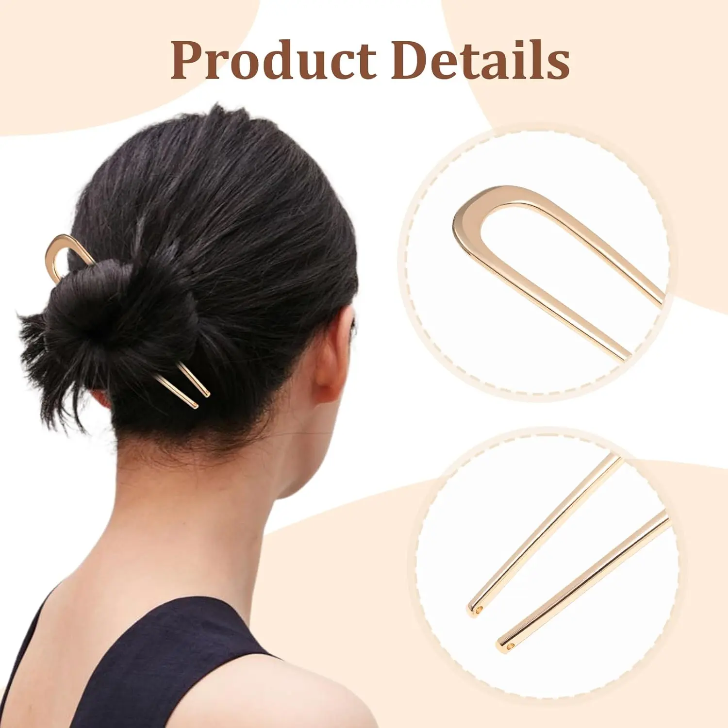 Three metal french hair pins in gold, silver, and black, ideal for creating elegant buns, twists, and chignon hairstyles for women.