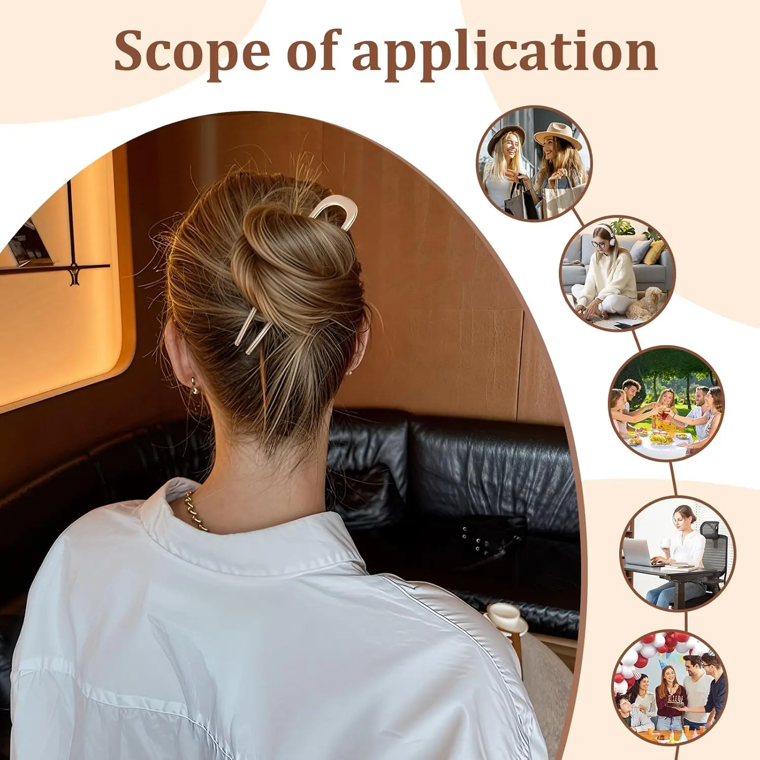 Three metal french hair pins in gold, silver, and black, ideal for creating elegant buns, twists, and chignon hairstyles for women.