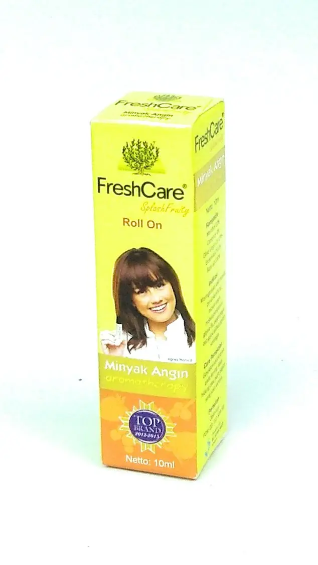 A 10ml bottle of FreshCare Splash Fruity medicated aromatherapy oil, a Halal-certified product of Indonesia containing fruity essential oils.