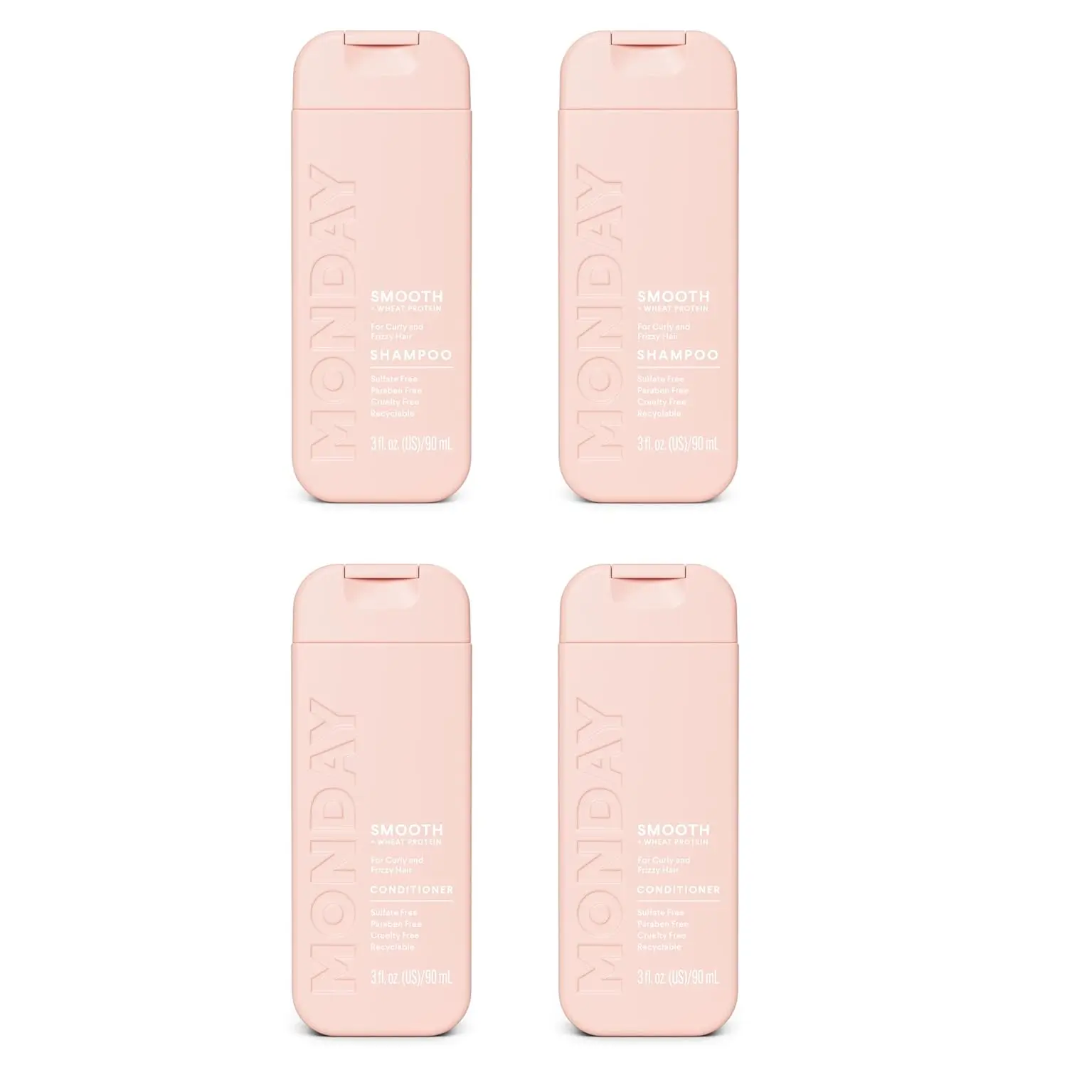 MONDAY Haircare SMOOTH shampoo and conditioner set for frizz-prone hair, formulated with wheat protein and avocado oil.