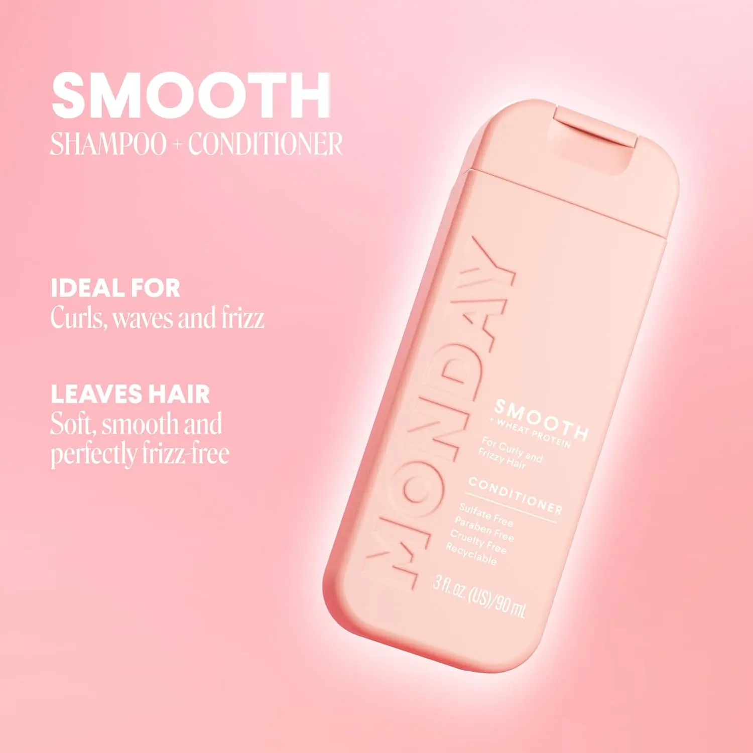 MONDAY Haircare SMOOTH shampoo and conditioner set for frizz-prone hair, formulated with wheat protein and avocado oil.