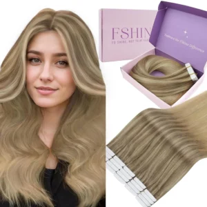 Fshine balayage tape in hair extensions are made with real human hair, offering a natural look, easy application, and can be styled with heat below 180 degrees Celsius.