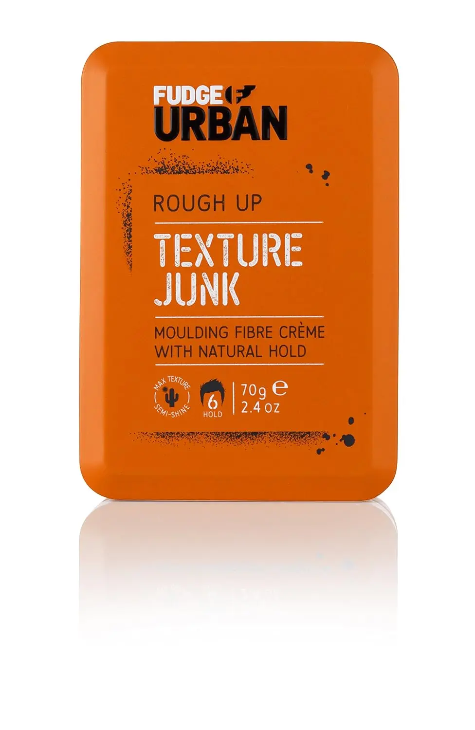 A jar of Fudge Urban Texture Junk hair cream provides a medium, flexible hold for styling men's hair.