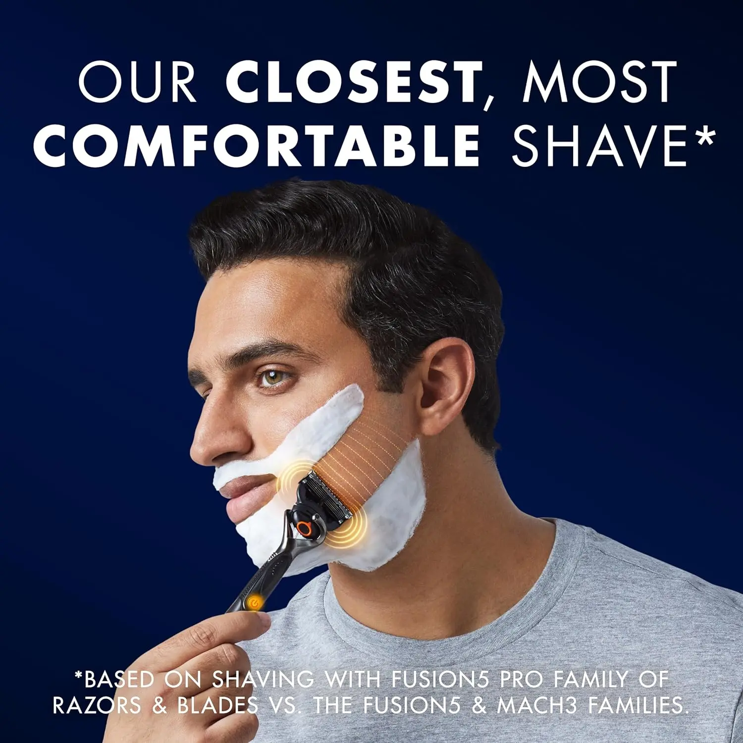 Four Gillette Fusion ProGlide Power razor blade refills featuring five anti-friction blades and a precision trimmer for edging tough areas.