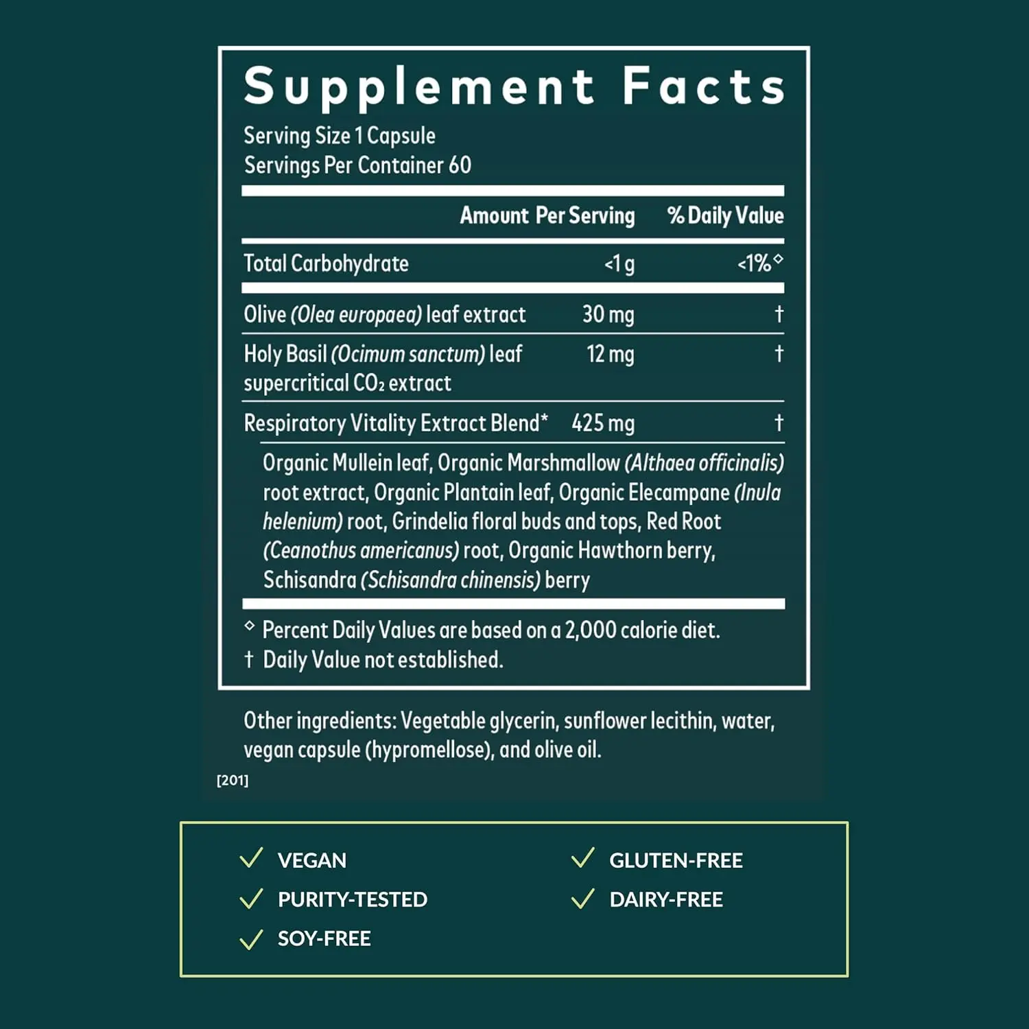 Bottle of Gaia Herbs Mighty Lungs lung support supplement with mullein leaf, plantain, and schisandra to help maintain overall lung and respiratory health.