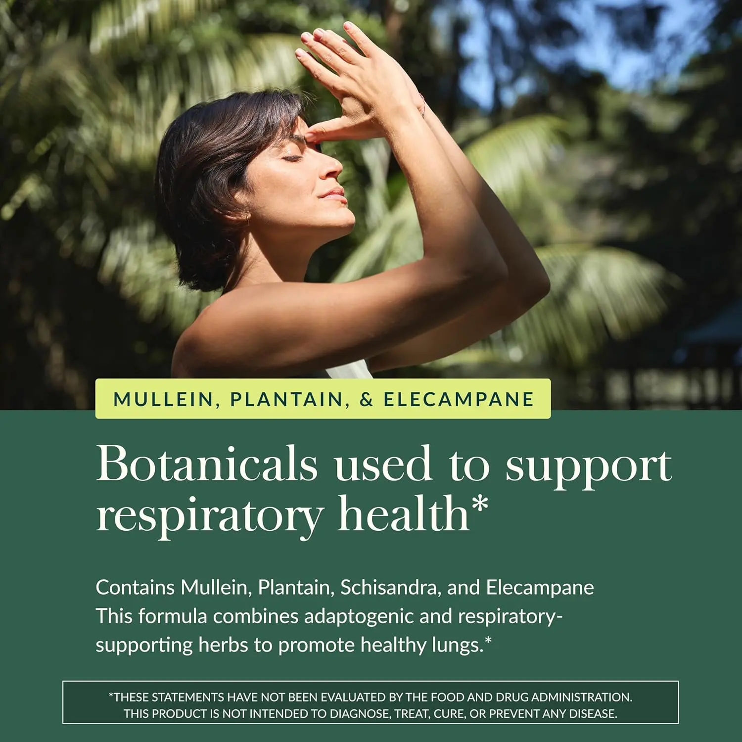 Bottle of Gaia Herbs Mighty Lungs lung support supplement with mullein leaf, plantain, and schisandra to help maintain overall lung and respiratory health.