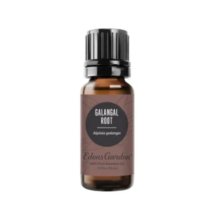 Bottle of Edens Garden Galangal Root essential oil, known for its spicy, citrusy fragrance and potential digestive benefits, perfect for aromatherapy and wellness practices.