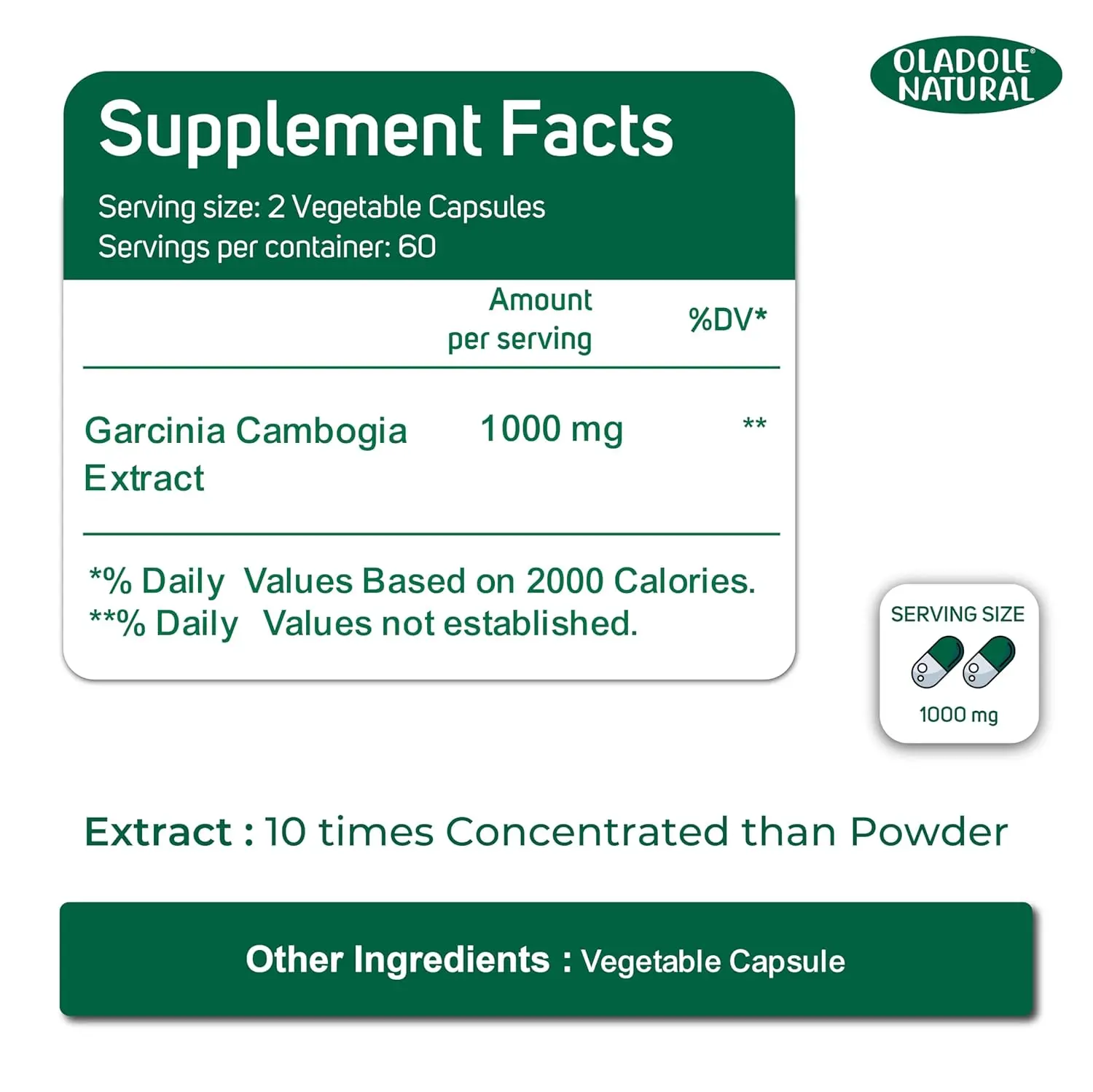 Oladole Natural Garcinia Cambogia capsules support healthy weight management, regulate blood sugar, boost metabolism and digestive health.