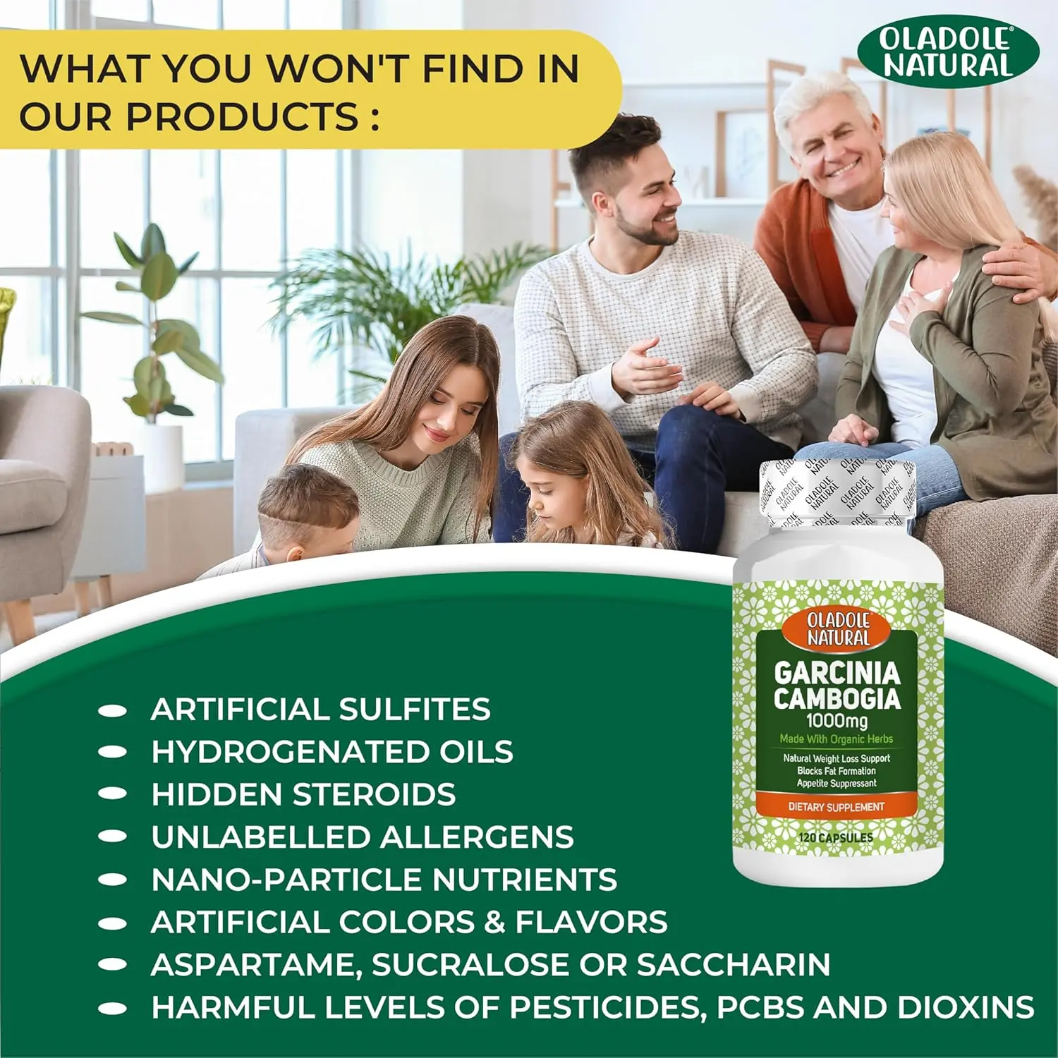 Oladole Natural Garcinia Cambogia capsules support healthy weight management, regulate blood sugar, boost metabolism and digestive health.