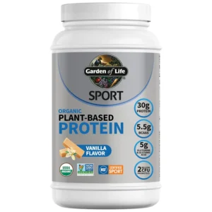 Garden of Life Sport Organic Plant-Based Vanilla Protein powder refuels and repairs muscles after workouts, promoting faster recovery and supporting the immune system.