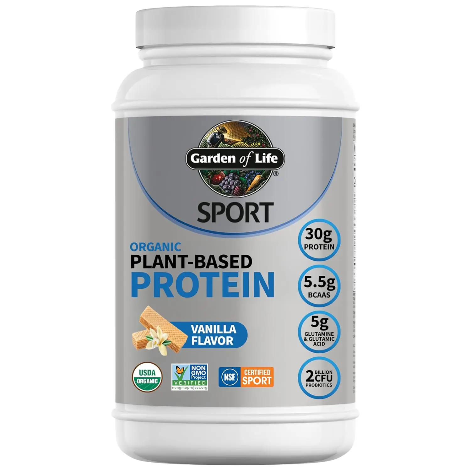 Garden of Life Sport Organic Plant-Based Vanilla Protein powder refuels and repairs muscles after workouts, promoting faster recovery and supporting the immune system.