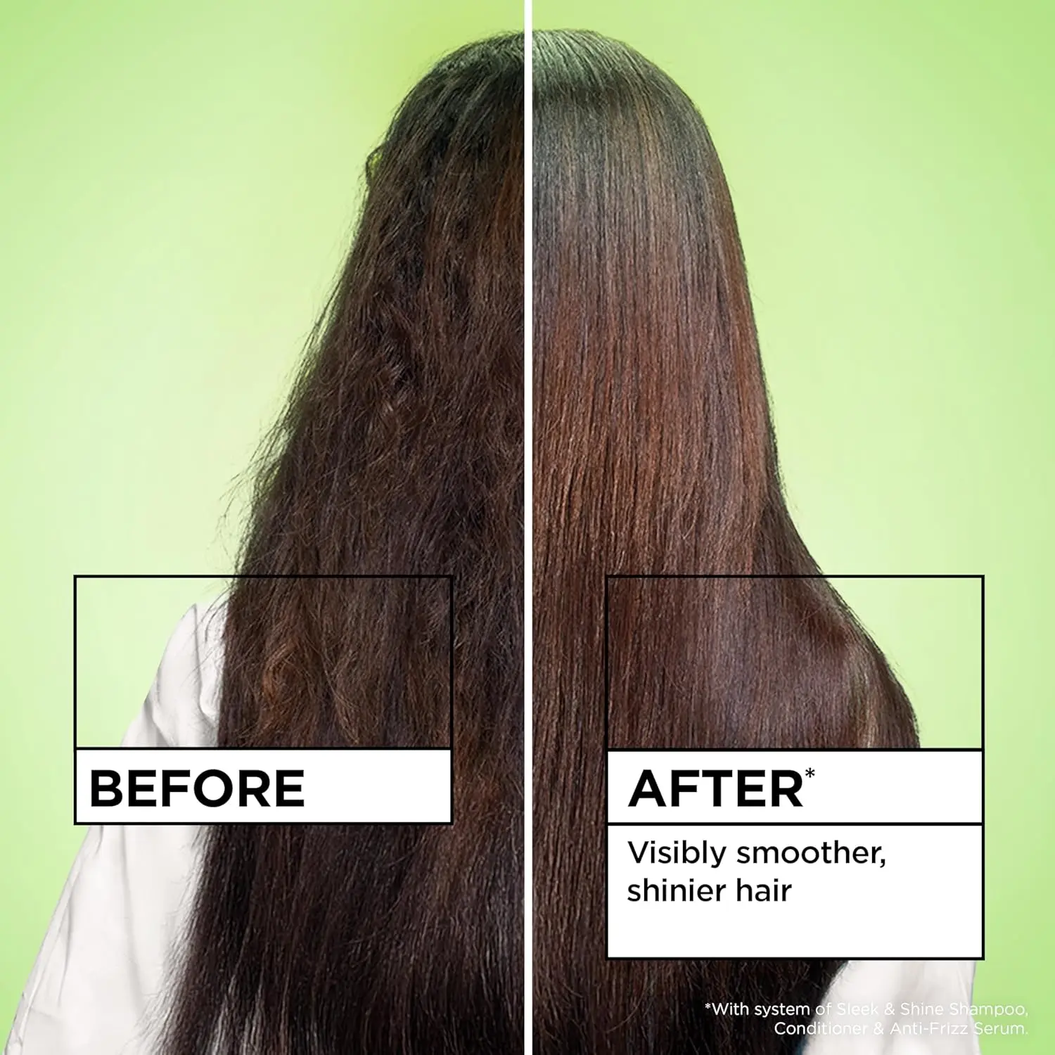 Garnier Fructis Sleek and Shine Anti-Frizz Serum with Moroccan argan oil tames frizzy, dry, and unmanageable hair for lasting smoothness and shine.