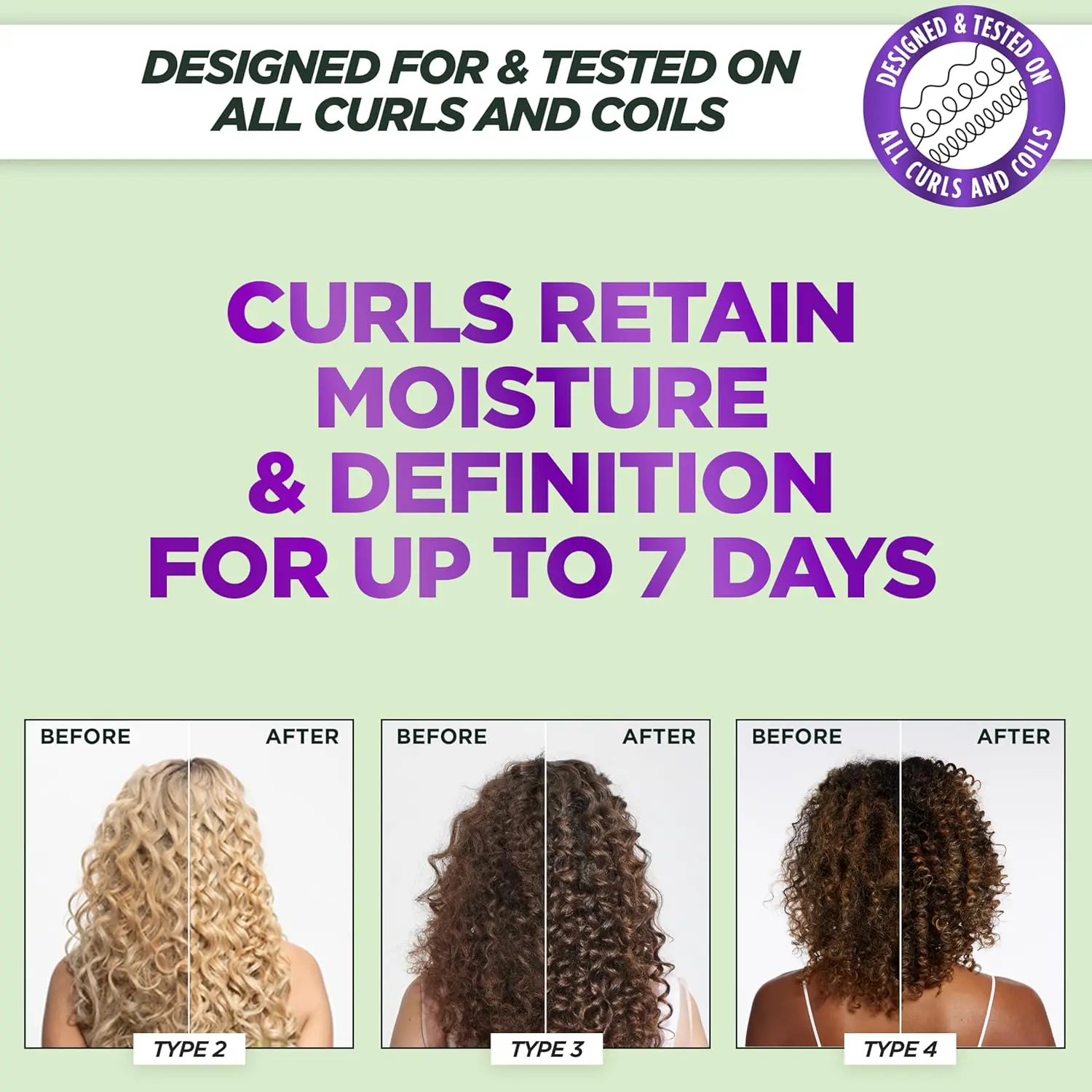 Garnier Fructis Method for Curls kit with shampoo, mask, and curl refresher spray formulated for lasting moisture and definition on 2C to 4C curls.