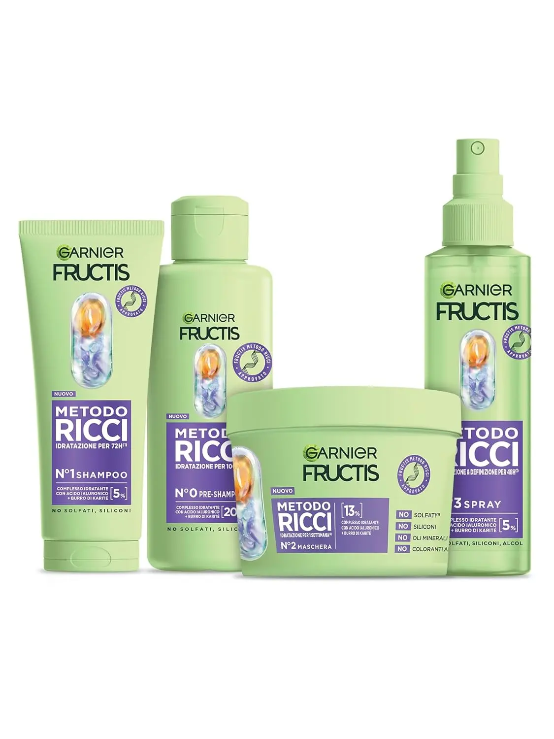 Garnier Fructis Curls Routine moisturising hair care set designed for dry, brittle curls, featuring pre-shampoo, shampoo, hair mask and spray for nourished and radiant looking curls.