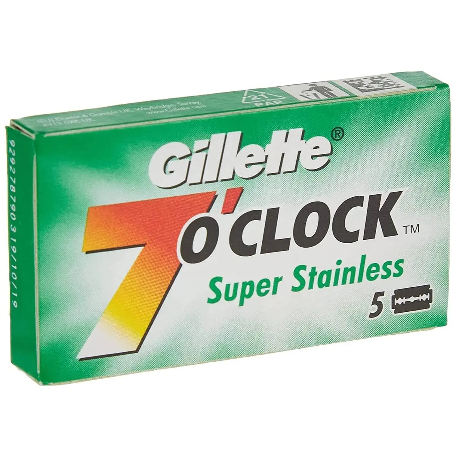 A pack of Gillette 7 o'clock Super Stainless double edge safety razor blades imported from Russia containing 20 blades.