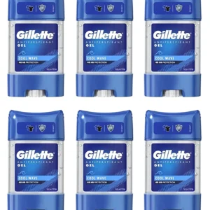 This image shows Gillette Cool Wave antiperspirant deodorant gel for men, offering 48-hour invisible sweat and odour protection with easy application.