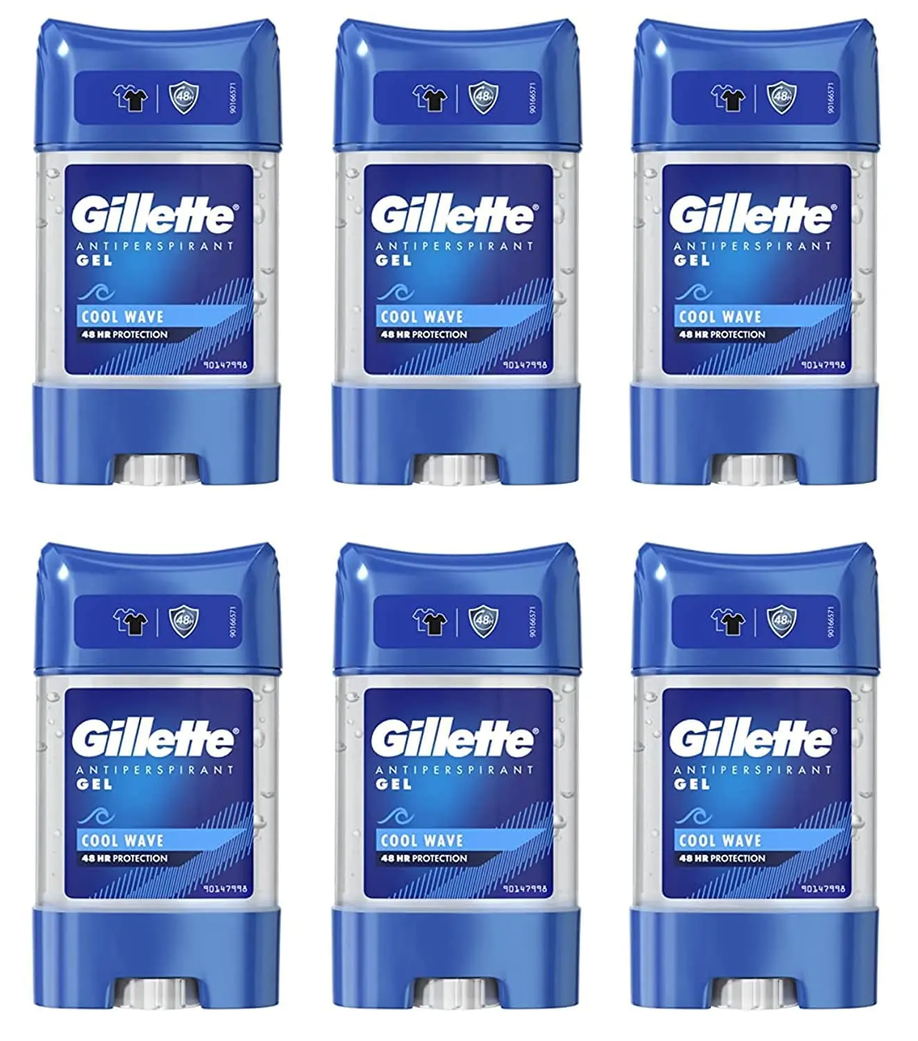 This image shows Gillette Cool Wave antiperspirant deodorant gel for men, offering 48-hour invisible sweat and odour protection with easy application.